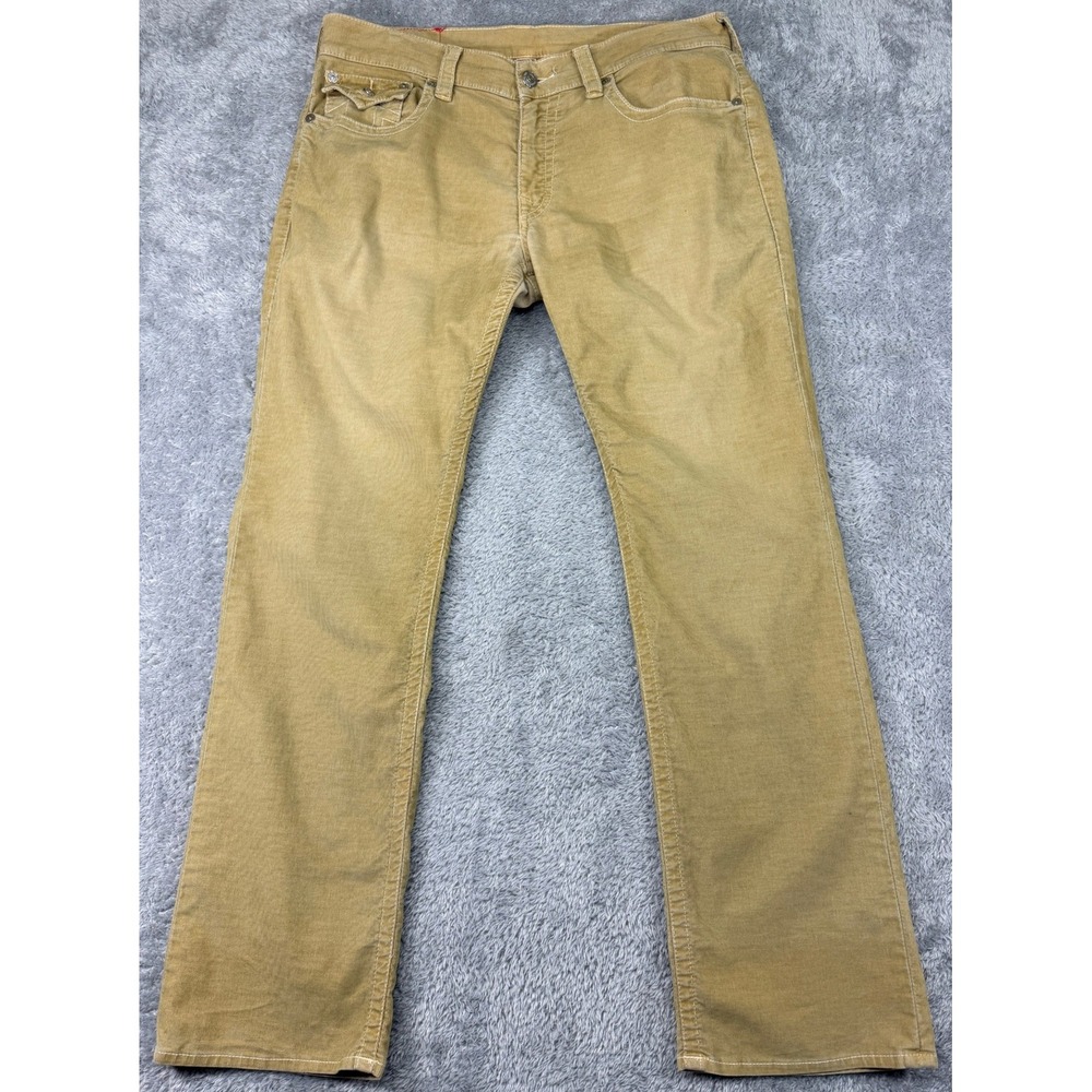 True Religion Corduroy Pants Mens 36x32 Tan Section Straight Flap Pocket Stretch